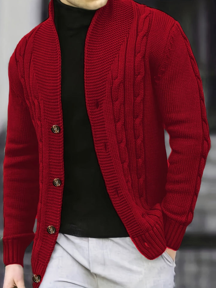 Men's Cable Knit Cardigan with V-Neck