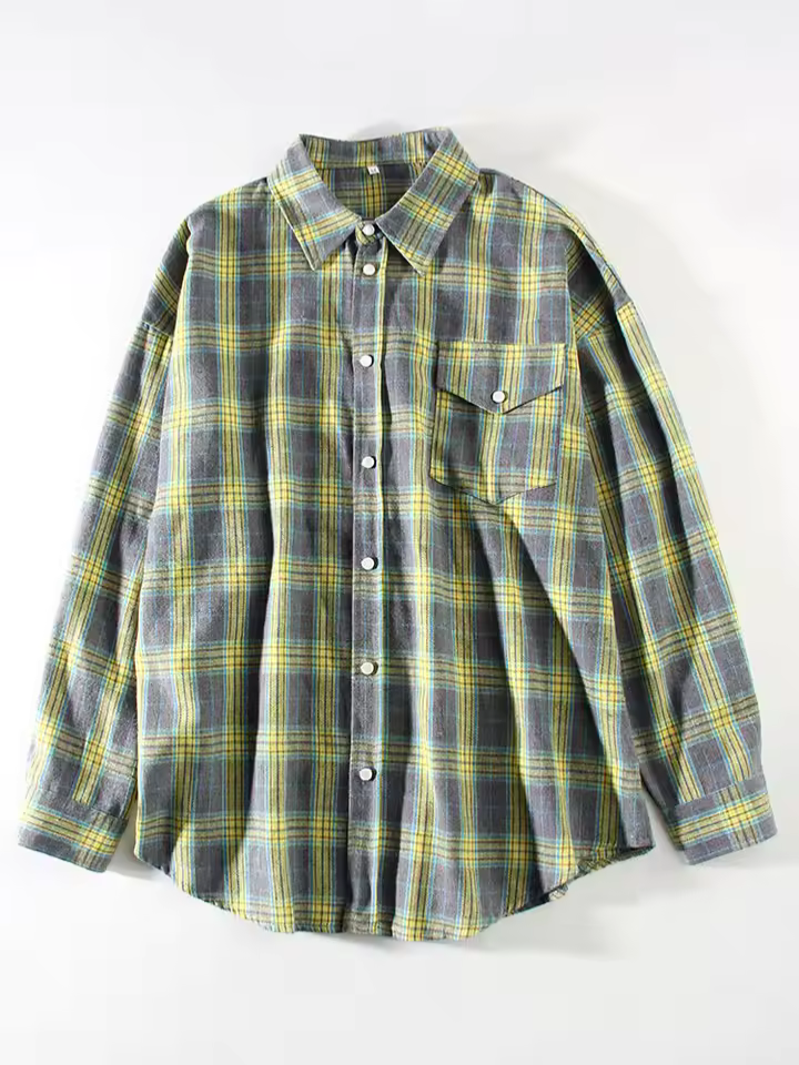 LEANDRA™|OVERSIZED VINTAGE CHECKED SHIRT
