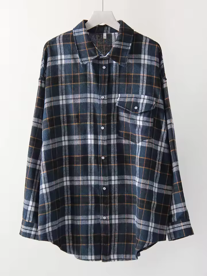 LEANDRA™|OVERSIZED VINTAGE CHECKED SHIRT