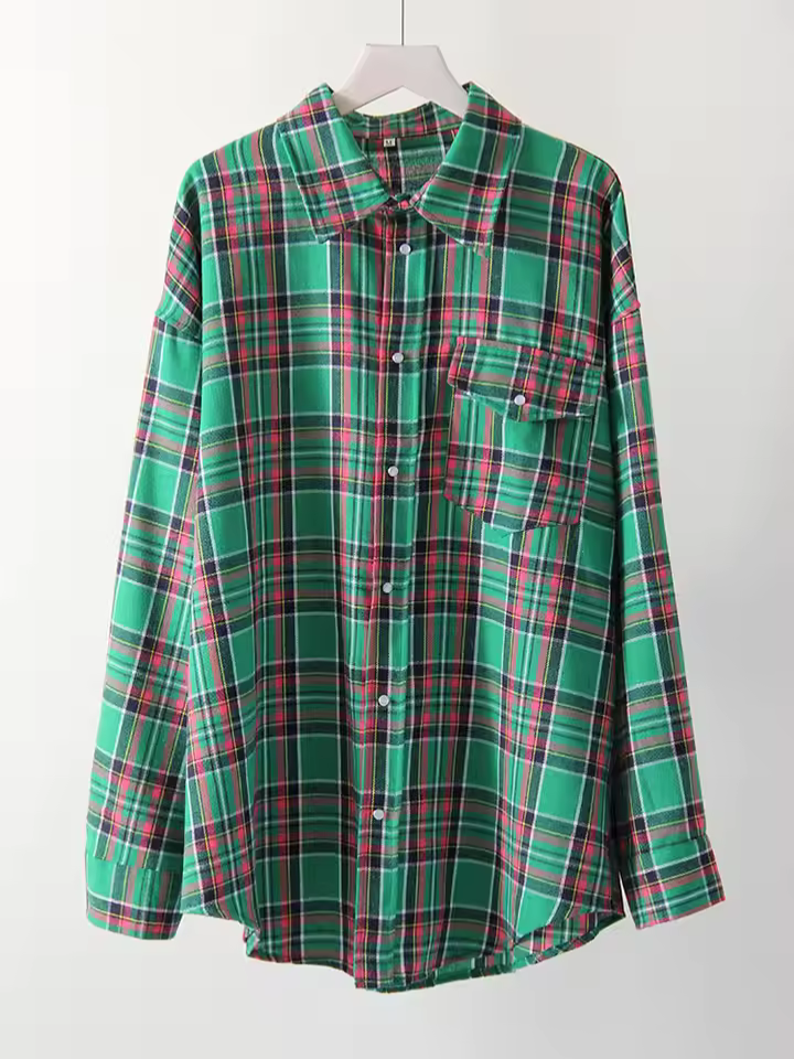 LEANDRA™|OVERSIZED VINTAGE CHECKED SHIRT