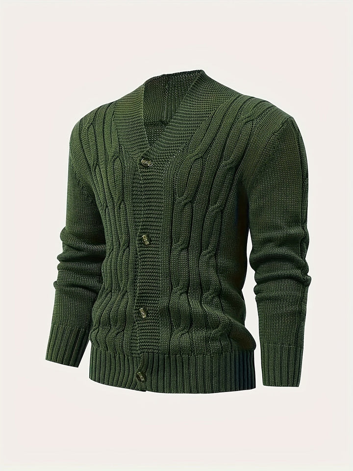 Men's Cable Knit Cardigan with V-Neck