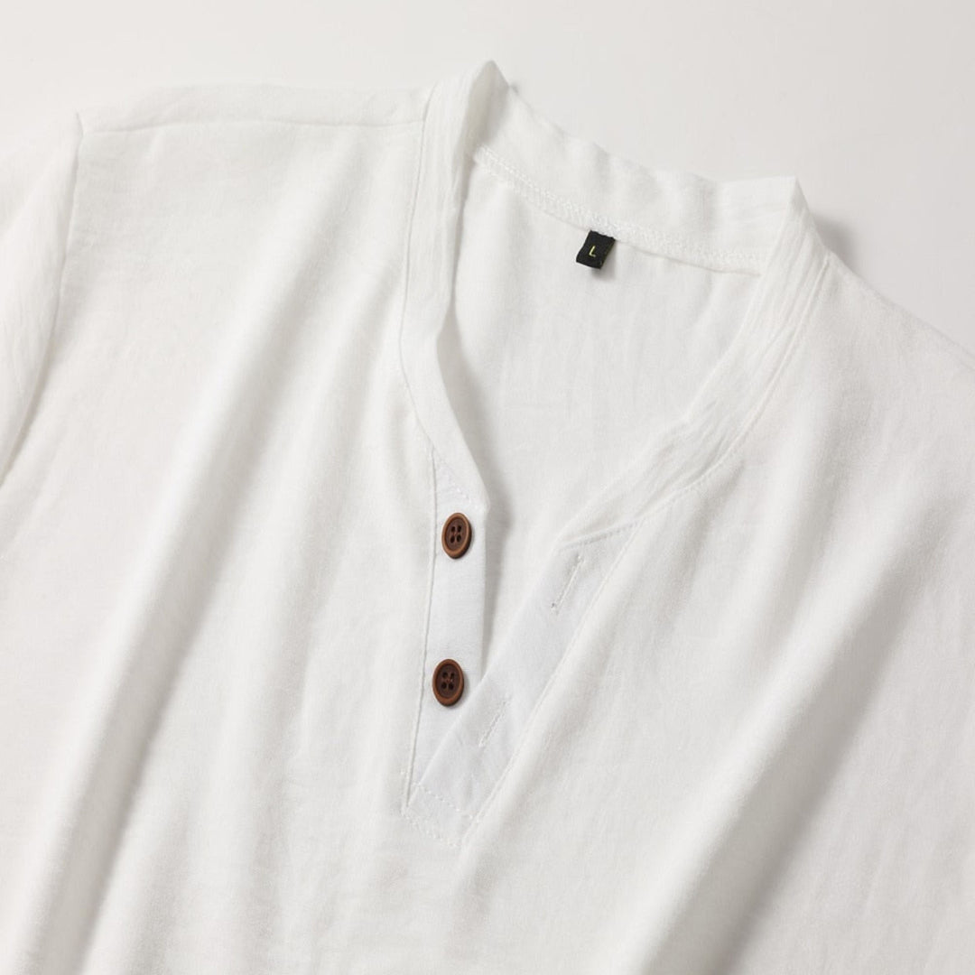 Men's T-Shirt - Plain Button V-Neck Henley T-Shirt for Summer