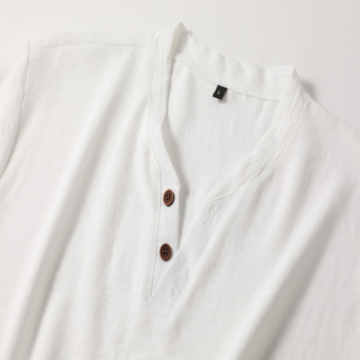 Men's T-Shirt - Plain Button V-Neck Henley T-Shirt for Summer