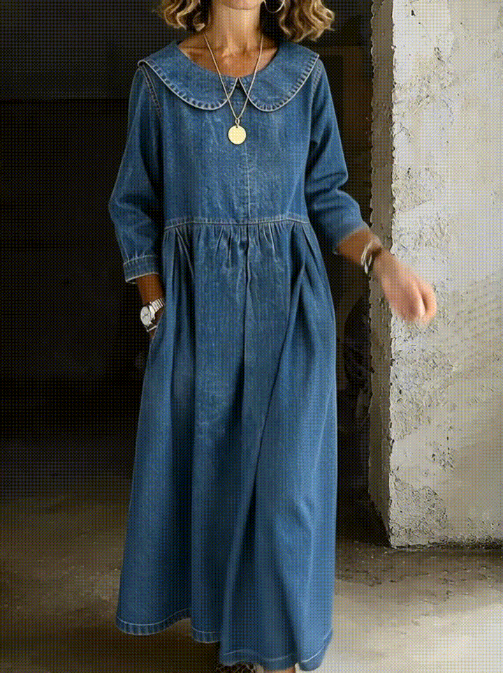 Clara Denim Dress with Peter Pan Collar