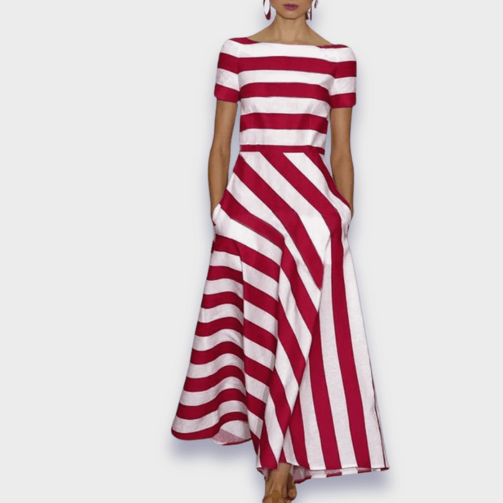 ALICIA | MAXI DRESS IN SCARLET AND WHITE STRIPES