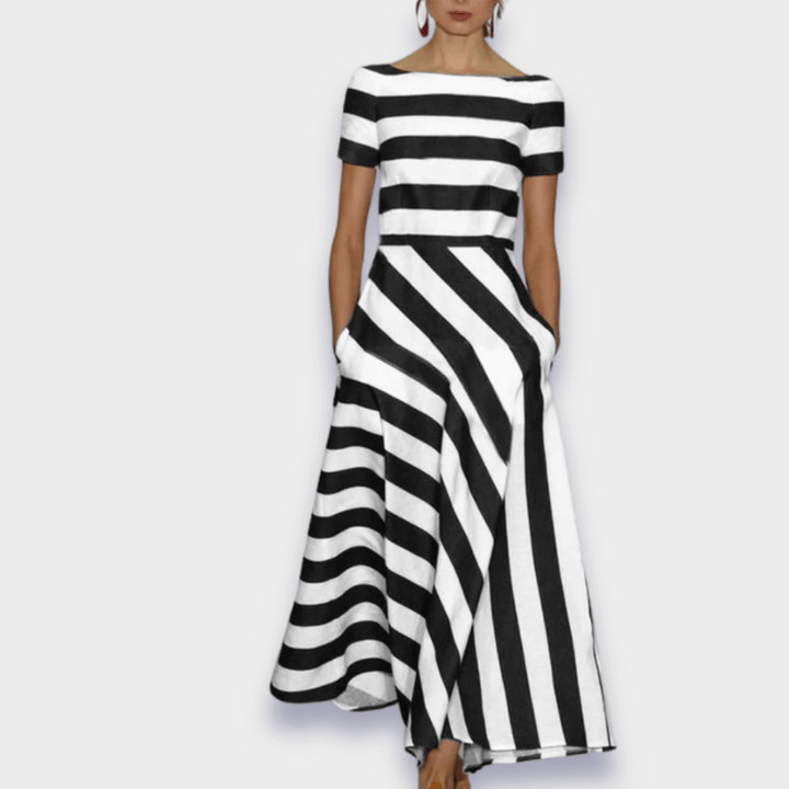 ALICIA | MAXI DRESS IN SCARLET AND WHITE STRIPES