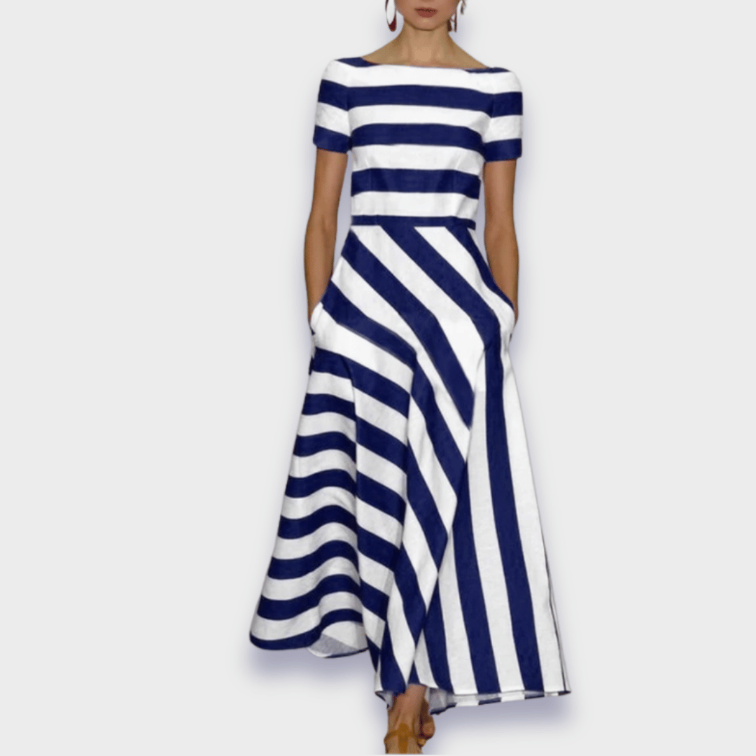 ALICIA | MAXI DRESS IN SCARLET AND WHITE STRIPES