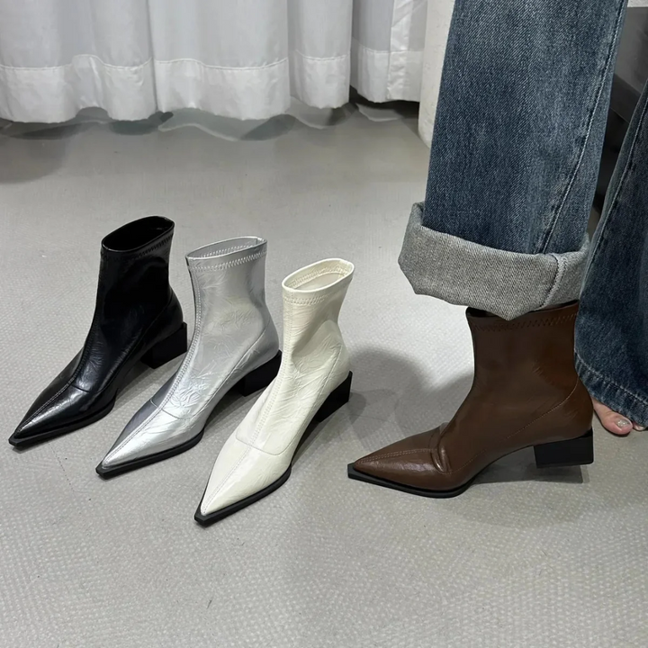 Women's Ankle Boots - Pointed Toe and Block Heel