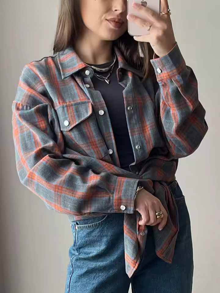 LEANDRA™|OVERSIZED VINTAGE CHECKED SHIRT