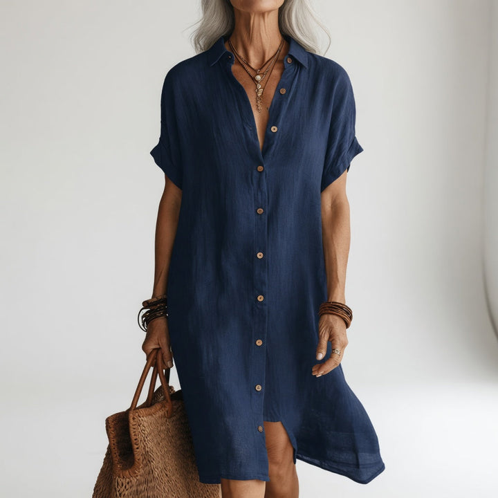 Timéa™ — Breathable Midi Shirt Dress with Parisian Elegance