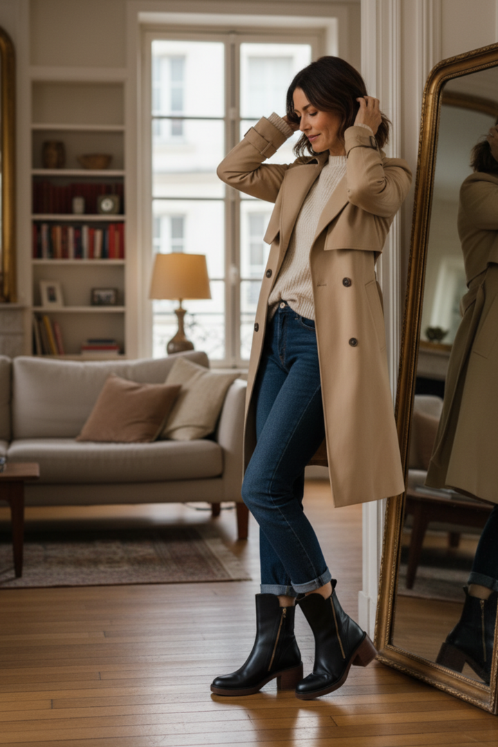 Valorine™ | Black leather boot with a comfortable heel, elegant and timeless.