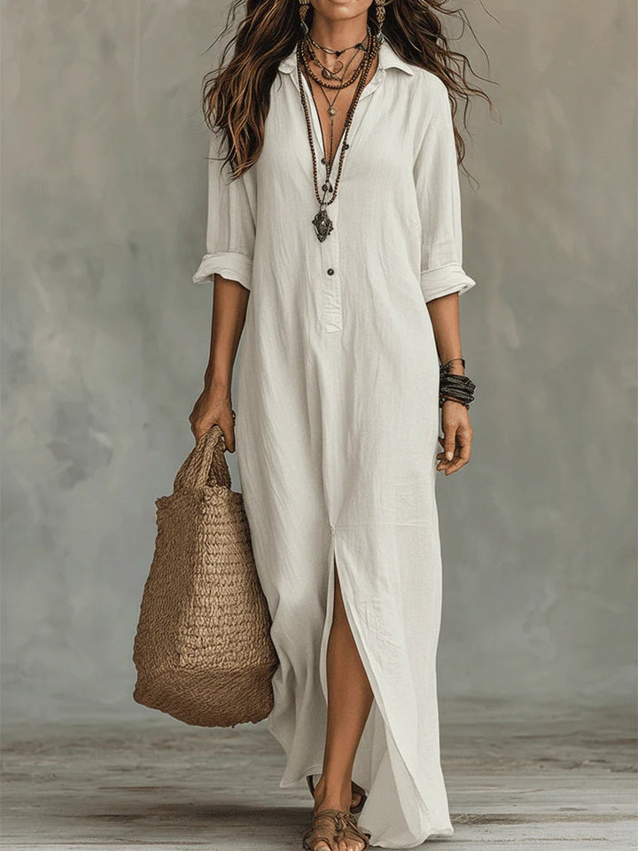 Soline | Long Black Button-Up Dress