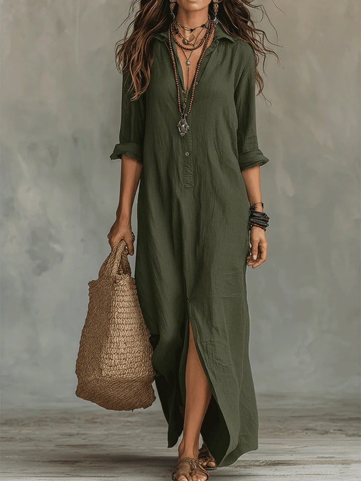 Soline | Long Black Button-Up Dress