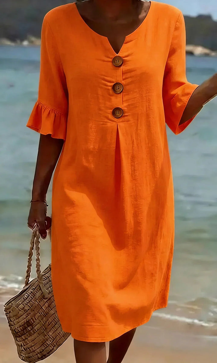 Vanesa™ | Textured Dress with Puff Sleeves and Buttons