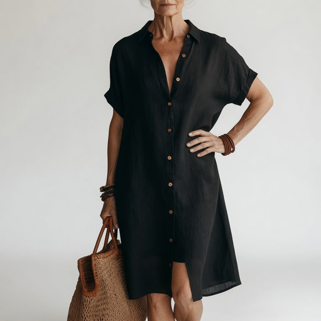 Timéa™ — Breathable Midi Shirt Dress with Parisian Elegance