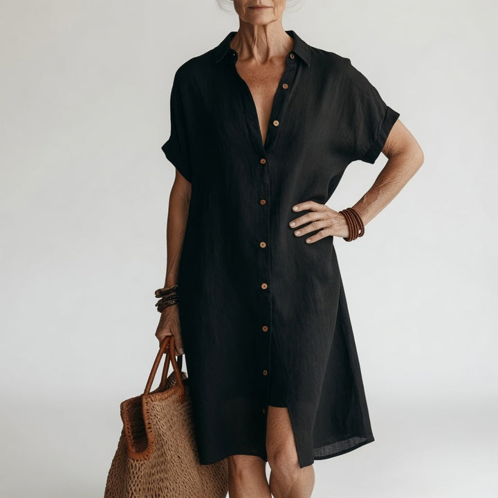 Timéa™ — Breathable Midi Shirt Dress with Parisian Elegance