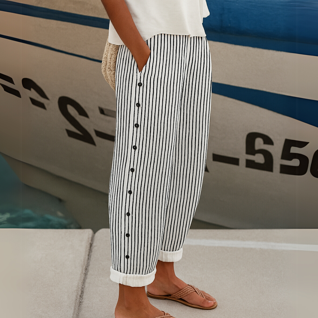 Sharon | Comfortable Striped Loose Fit Summer Trousers