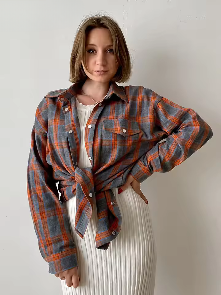 LEANDRA™|OVERSIZED VINTAGE CHECKED SHIRT