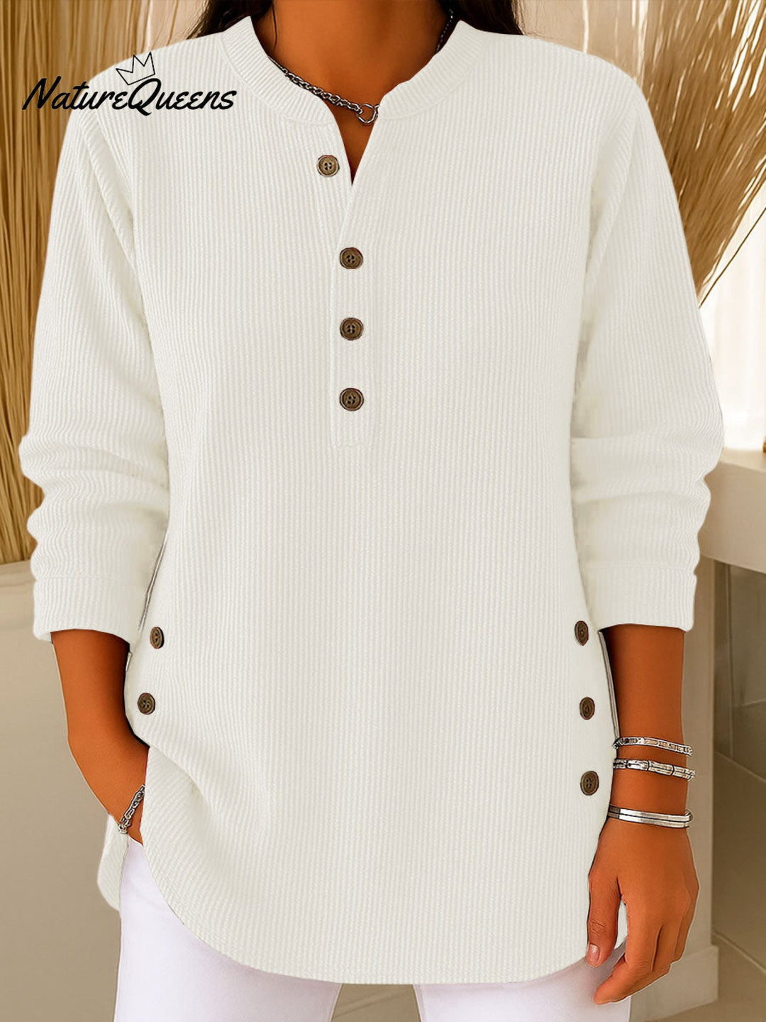 Women's plain knitted jumper, loose fit, long sleeves
