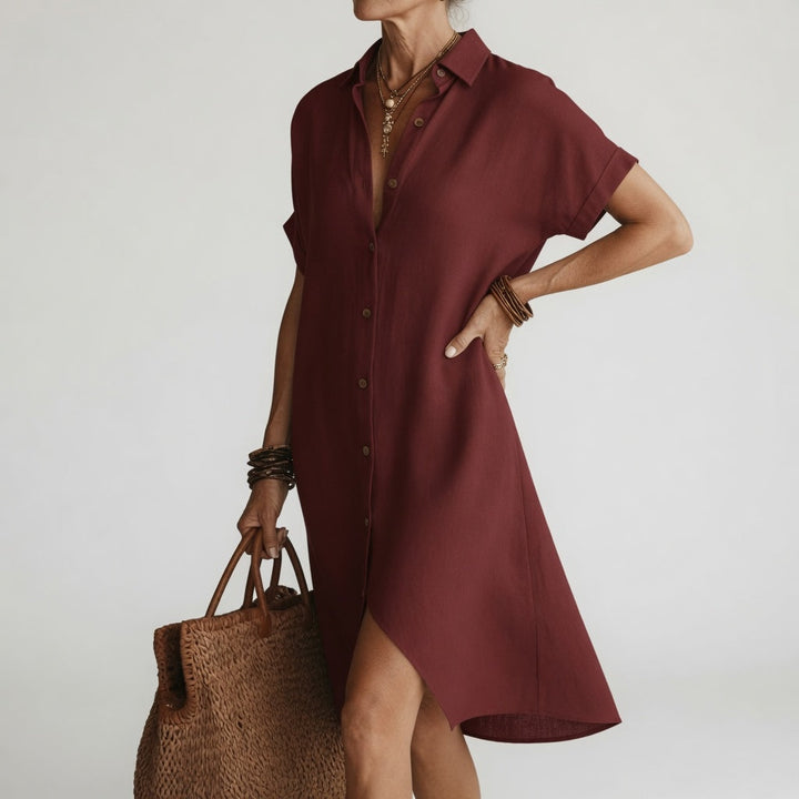 Timéa™ — Breathable Midi Shirt Dress with Parisian Elegance