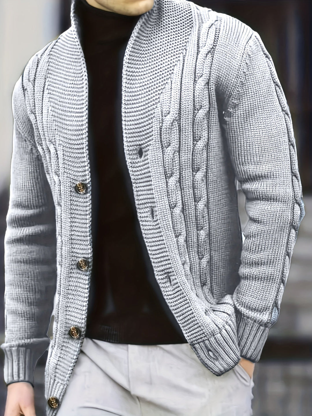 Men's Cable Knit Cardigan with V-Neck