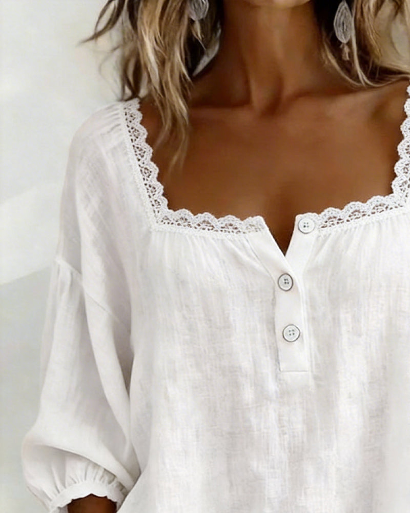 Elodie™ | Lace-Trim Square Neck Blouse