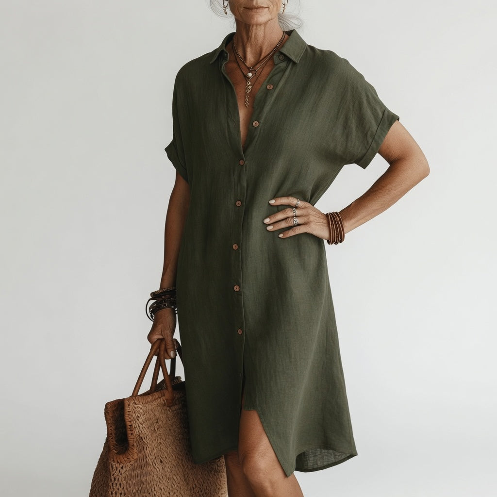 Timéa™ — Breathable Midi Shirt Dress with Parisian Elegance