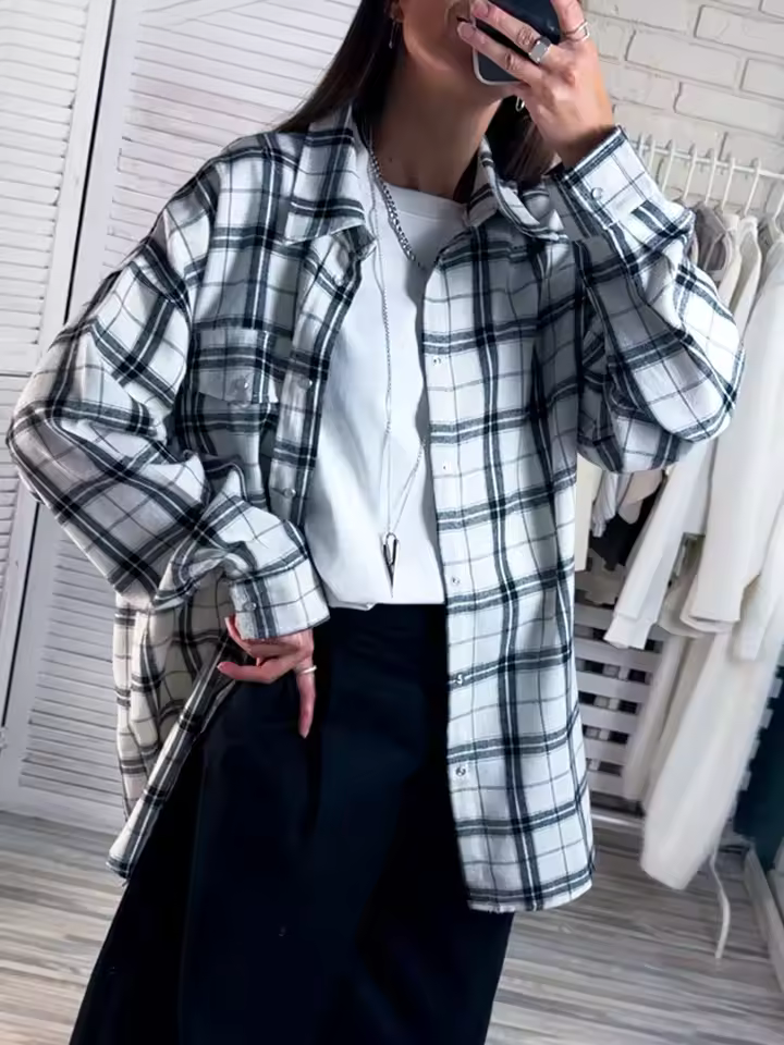 LEANDRA™|OVERSIZED VINTAGE CHECKED SHIRT