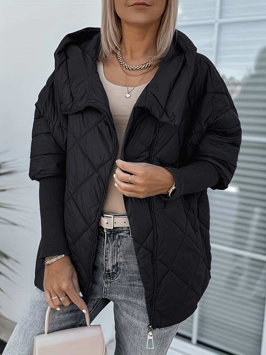 Ariantha - Quilted Hooded Jacket With Zipper