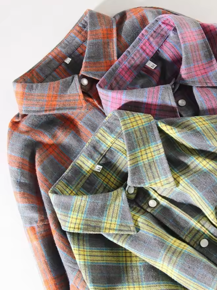 LEANDRA™|OVERSIZED VINTAGE CHECKED SHIRT