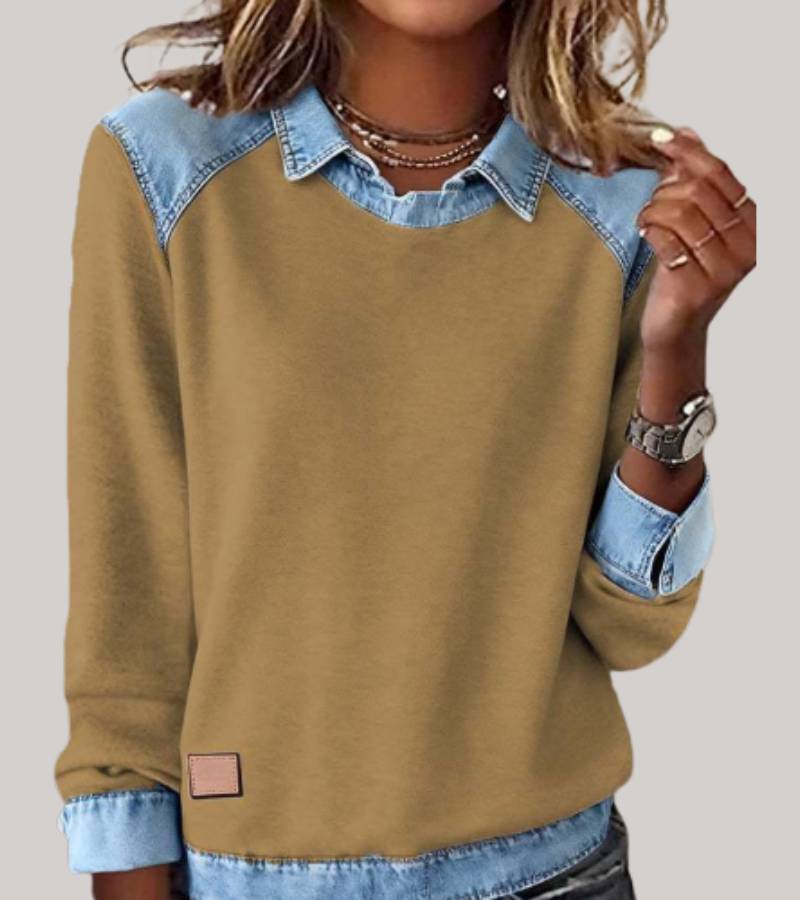 Silvia | Elegant bimaterial sweater with denim details