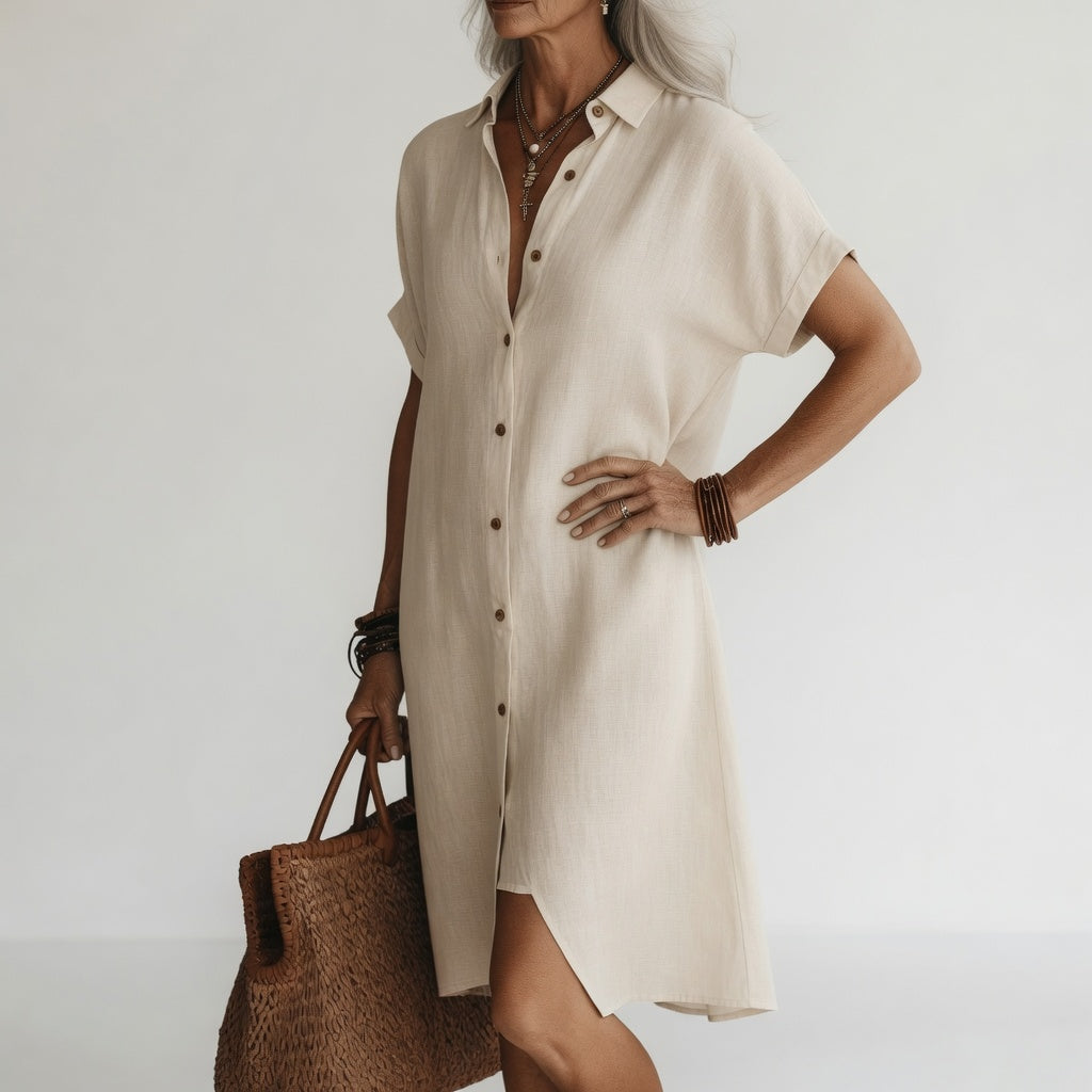 Timéa™ — Breathable Midi Shirt Dress with Parisian Elegance