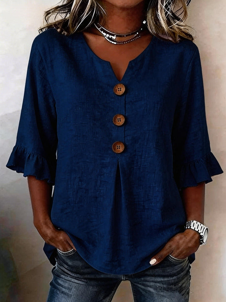Jessara - Ruffle-Sleeve Linen Blouse
