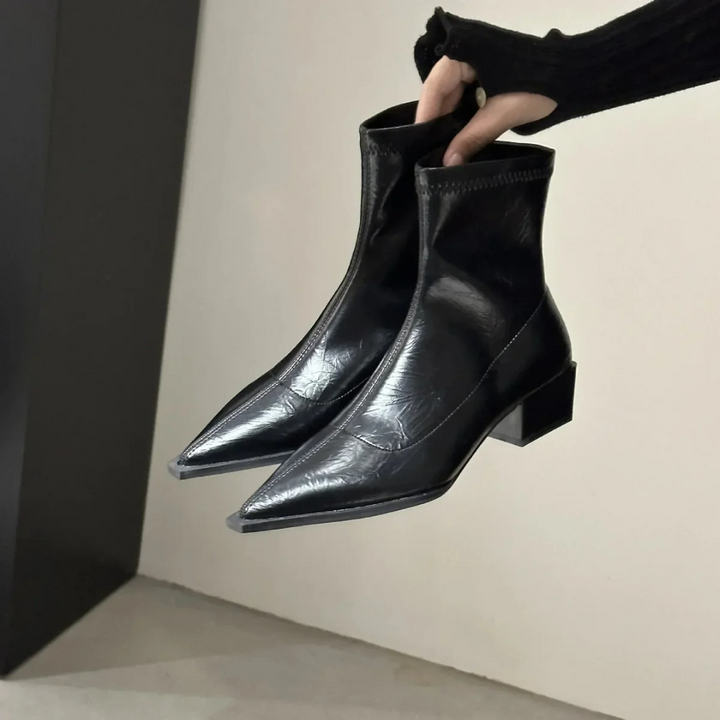 Women's Ankle Boots - Pointed Toe and Block Heel