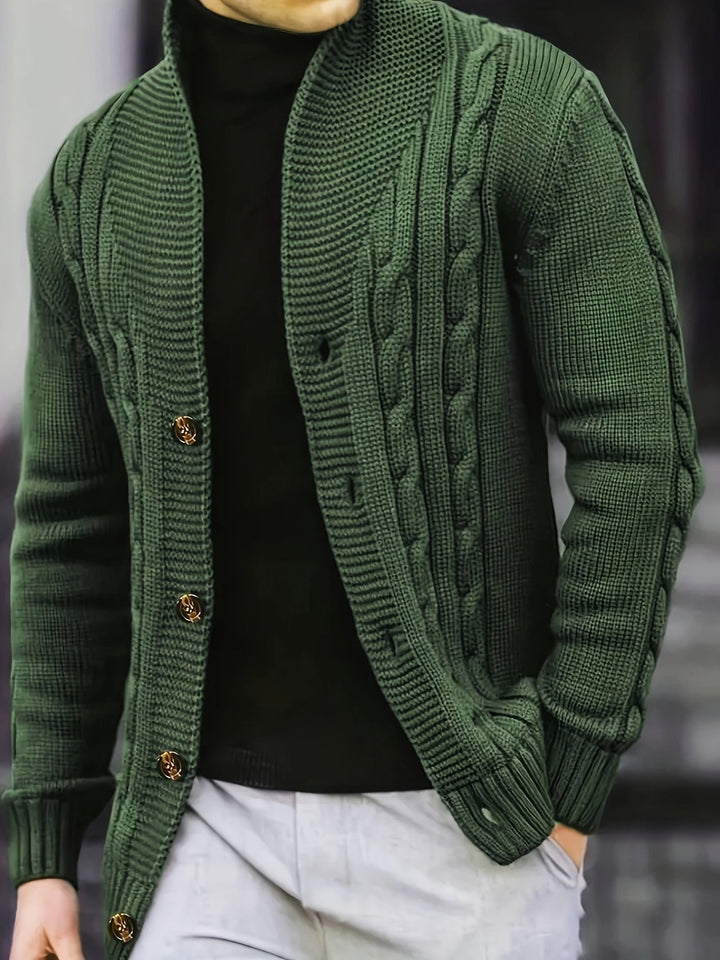 Men's Cable Knit Cardigan with V-Neck