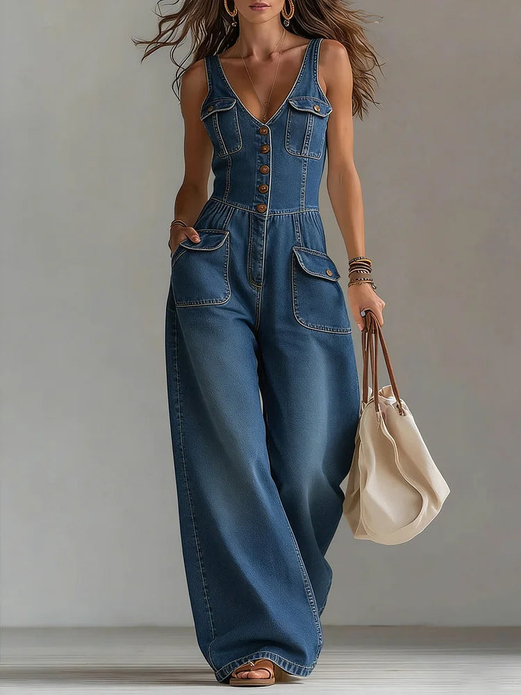 Sophie | Casual Wide Denim Jumpsuit