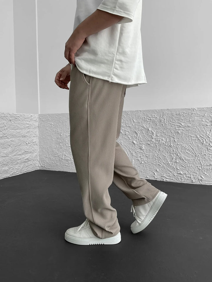 Ribbed Pants - Men's Loose Fit Drawstirng Stretch Baggy Pants