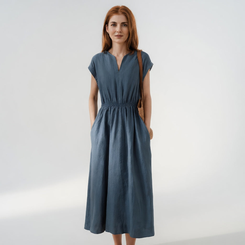 Lina — Elegant and Fluid Linen Blend Dress
