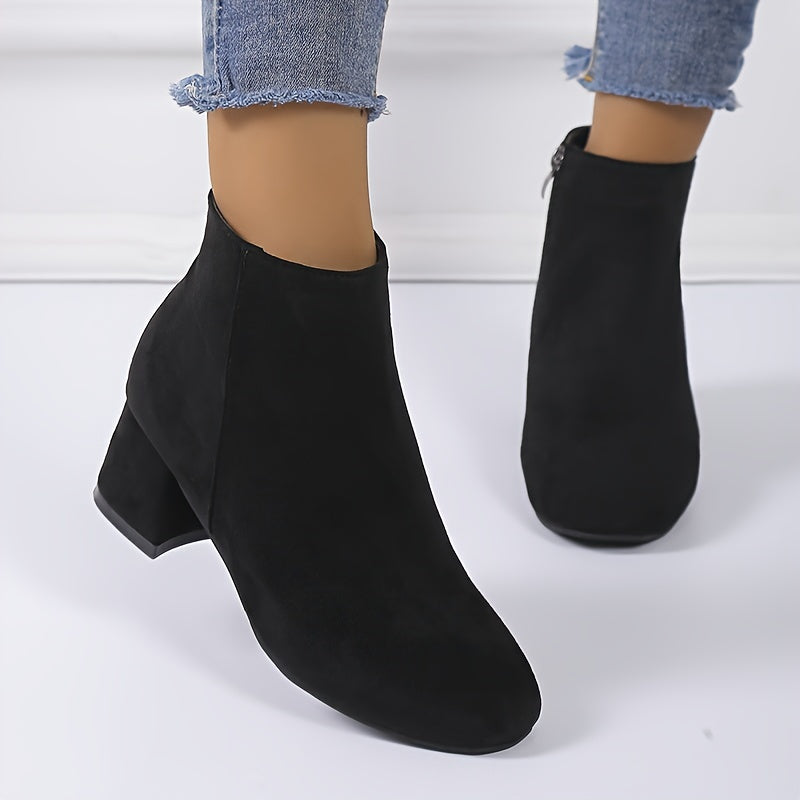 Women's Ankle Boots - Side Zipper and Block Heel