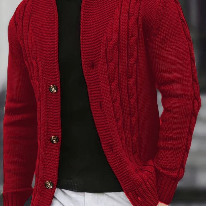 Men's Cable Knit Cardigan with V-Neck