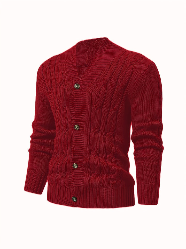 Men's Cable Knit Cardigan with V-Neck