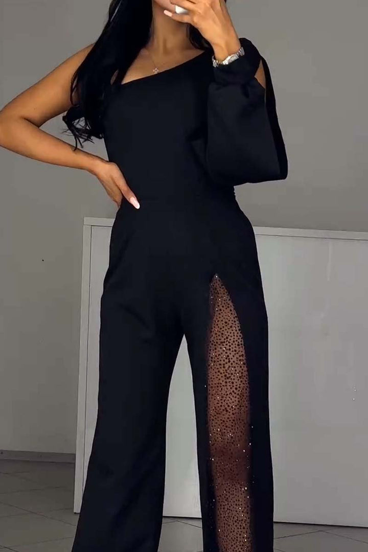 Aurora | Luxe One-Shoulder Mesh-Slit Jumpsuit™