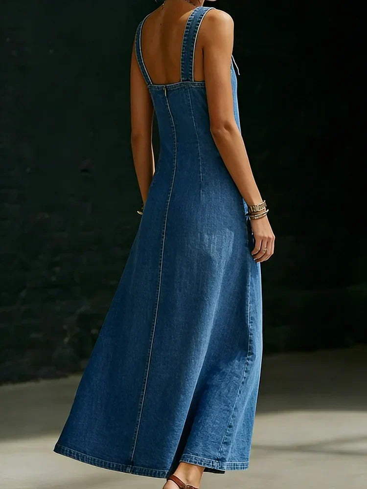 Vera | Long Denim Dress with Button Closure