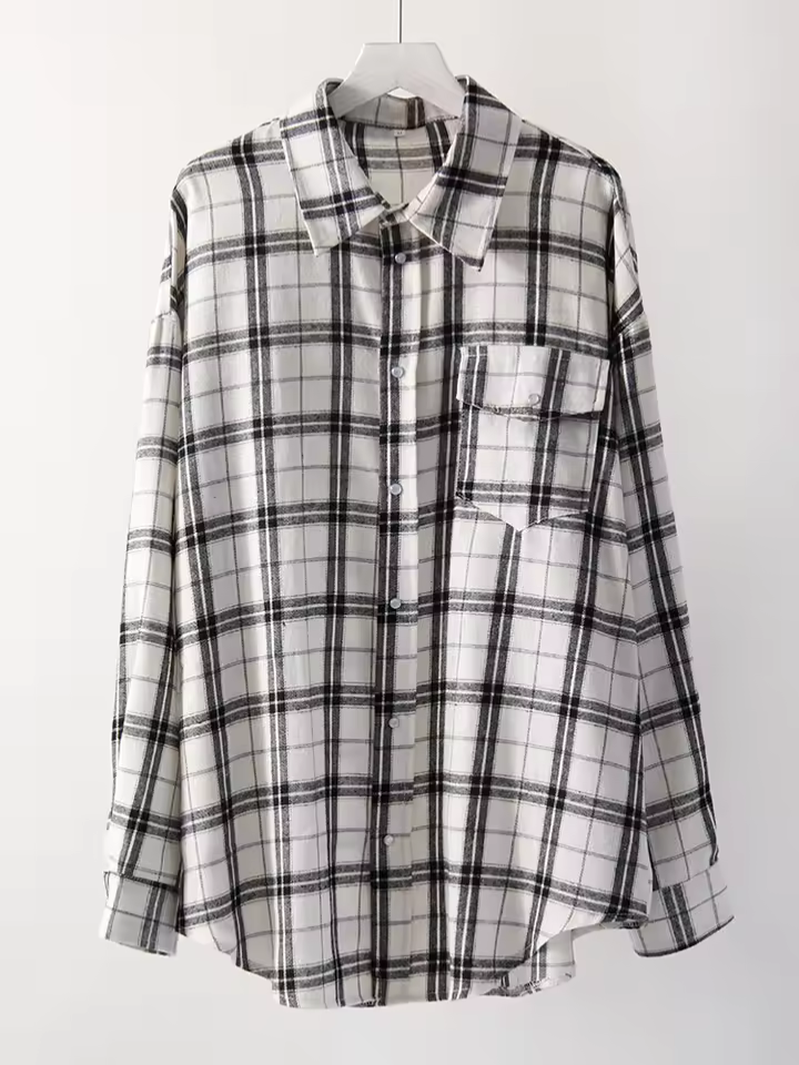 LEANDRA™|OVERSIZED VINTAGE CHECKED SHIRT