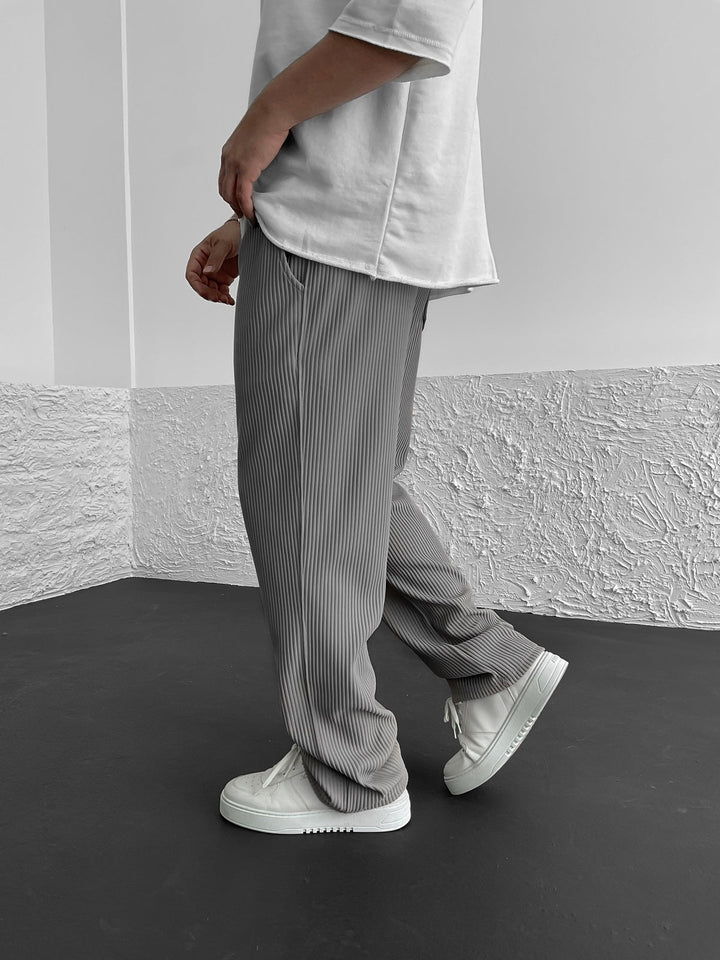 Ribbed Pants - Men's Loose Fit Drawstirng Stretch Baggy Pants