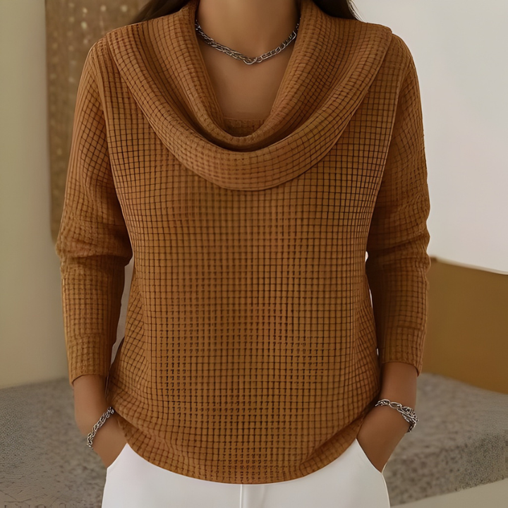 Amber™ – Warm Waffle Sweater with Elegant Cowl Neck