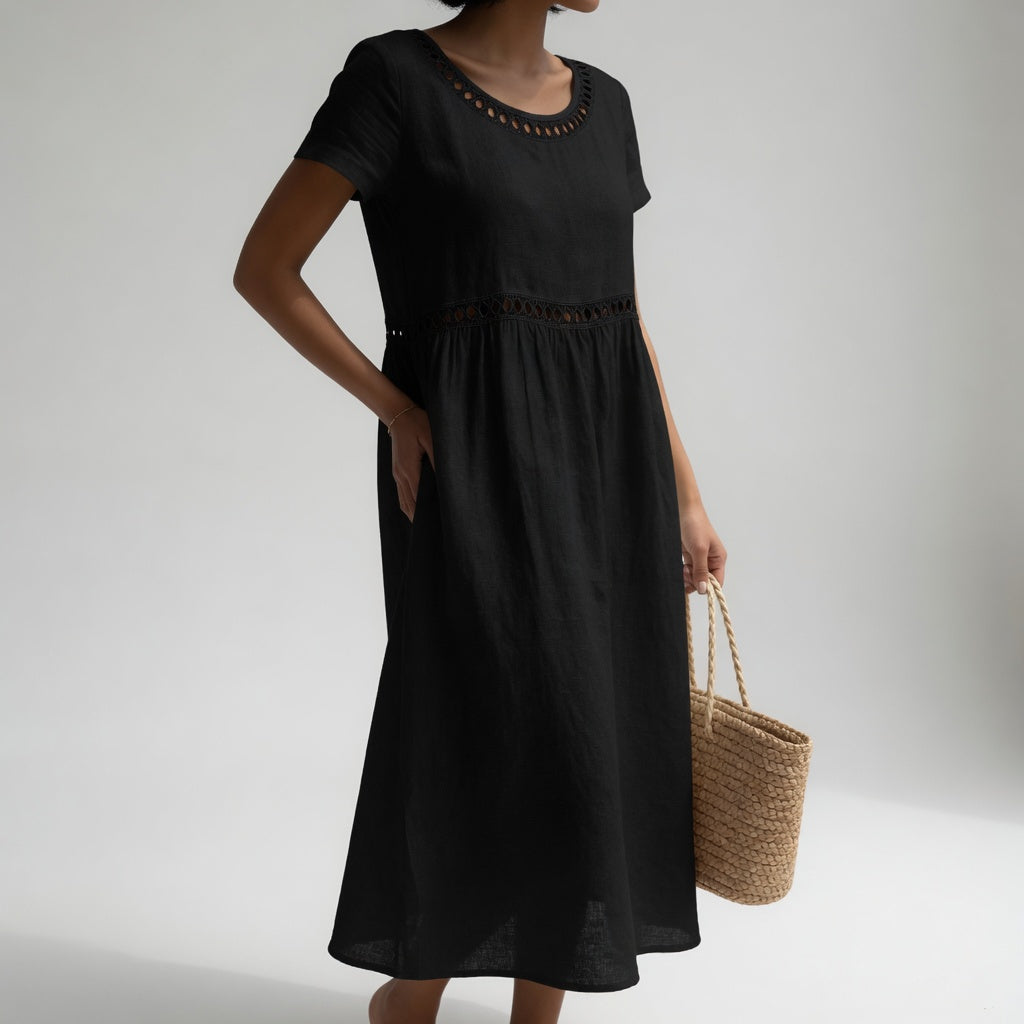 Pernelle™ | Mid-length Dress 100% Cotton Embroidered with Soft Femininity