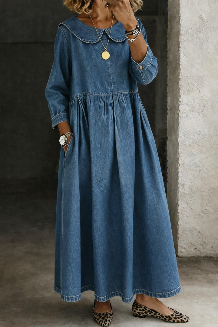 Clara Denim Dress with Peter Pan Collar