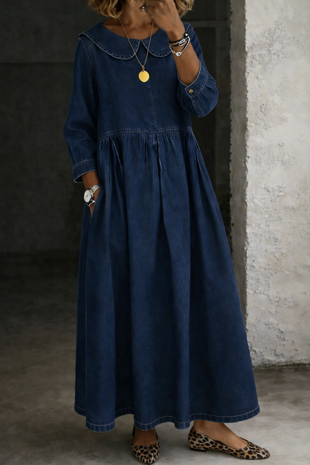 Clara Denim Dress with Peter Pan Collar