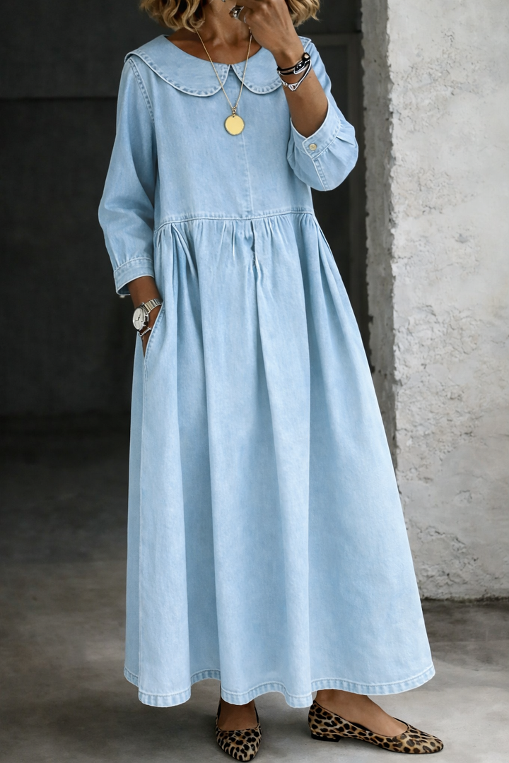Clara Denim Dress with Peter Pan Collar